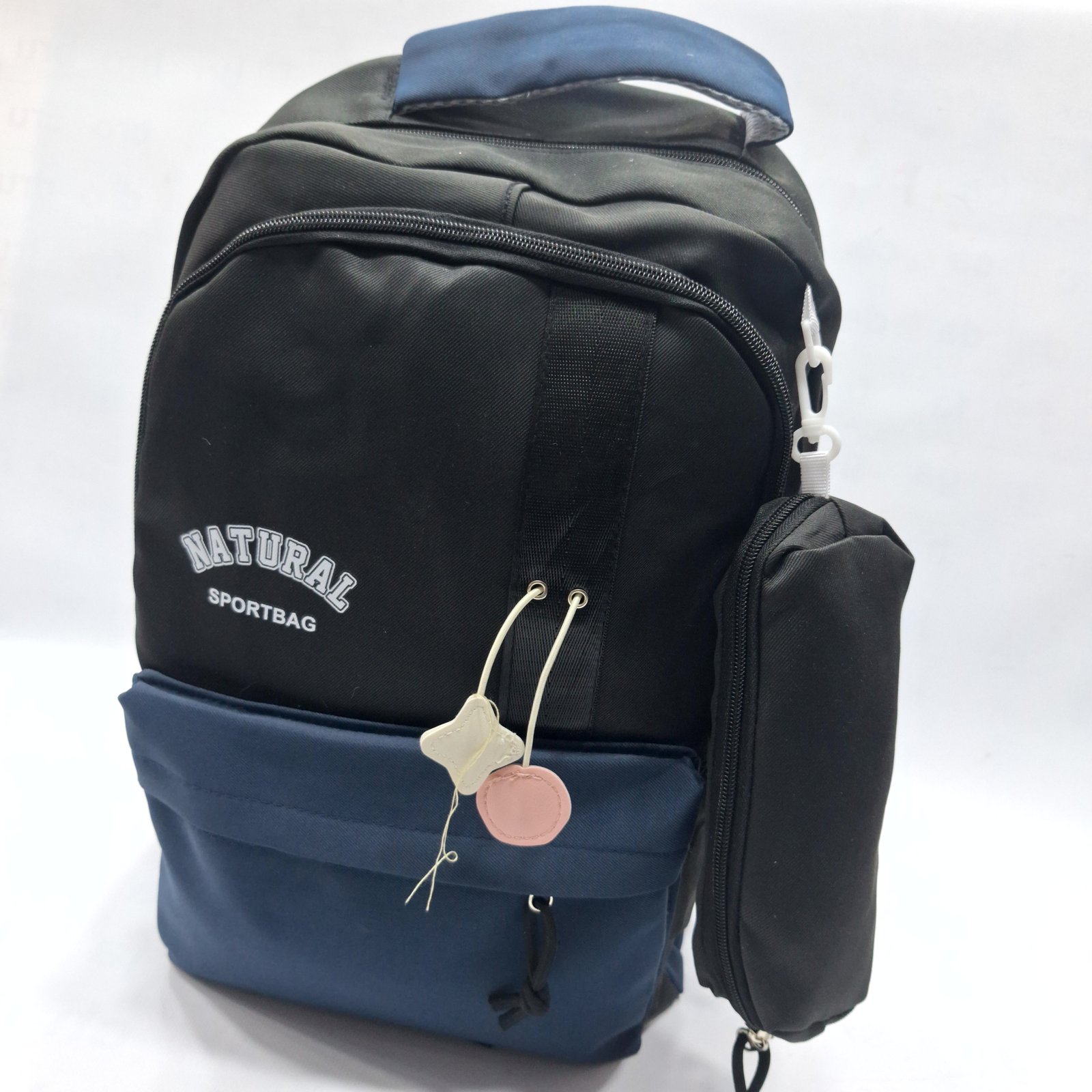 حقيبة ظهر مدرسية ورياضية ناتشورال مع مقلمة ملحقة - أسود وكحلي بترولي (STUDENT-NATURAL-SPORTBAG-NV) 🎒